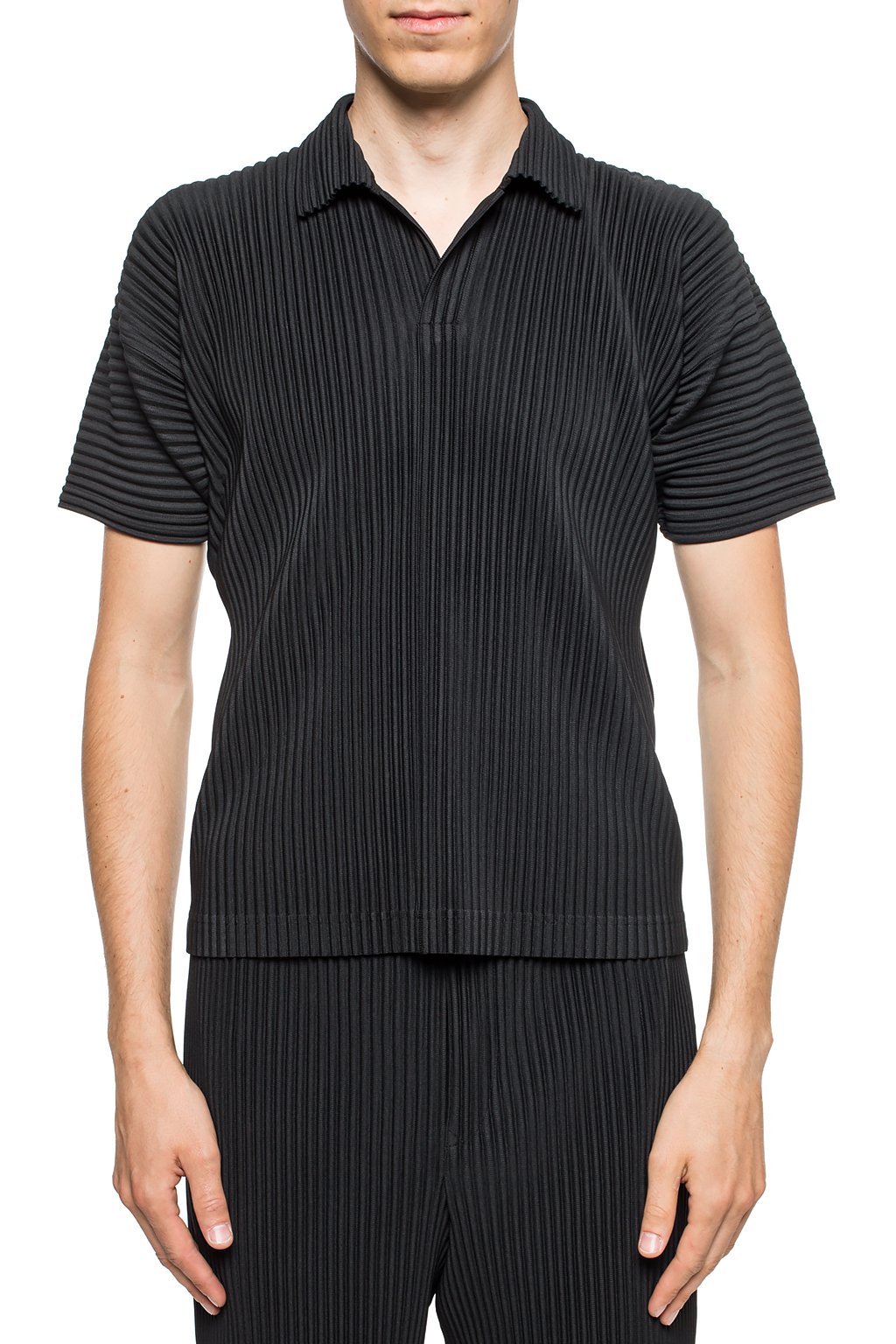 Issey Miyake Homme Plisse Ribbed T-shirt with a collar | Men's 